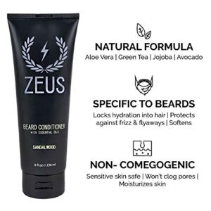 ZEUS Deluxe Beard Wash & Care Set – With Beard Wash, Refined Beard Oil & Palm Beard Brush (Sandalwood)