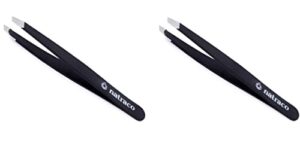 stainless steel slant precision tweezers – professional tweezers for eyebrows & hair removal – black (pack of 2)