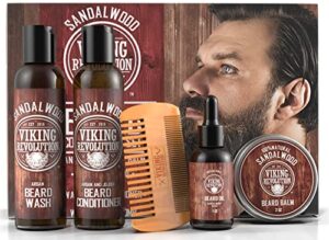 ultimate beard care conditioner kit – beard grooming kit for men softens, smoothes and soothes beard itch- contains beard wash & conditioner, beard oil, beard balm and beard comb- sandalwood scent