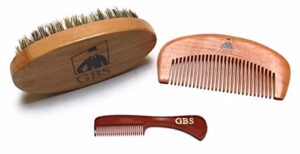 g.b.s combo set-3 piece kit oval wood brush with boar bristles for beard, mustache with bamboo hard comb, for father’s day, holidays tortoise horn durable convenient