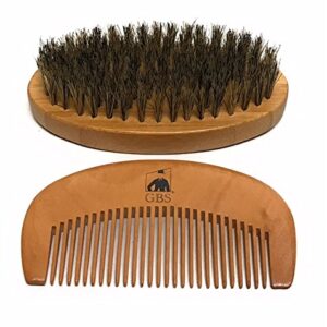 G.B.S Combo Set-3 Piece Kit Oval Wood Brush with Boar Bristles For Beard, Mustache With Bamboo Hard Comb, for Father's Day, Holidays Tortoise Horn Durable Convenient