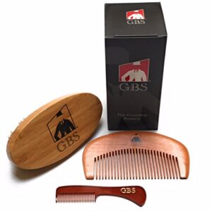 G.B.S Combo Set-3 Piece Kit Oval Wood Brush with Boar Bristles For Beard, Mustache With Bamboo Hard Comb, for Father's Day, Holidays Tortoise Horn Durable Convenient