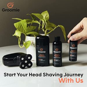 GROOMIE Natural Pre-Shave Oil for Bald Headed Men and Women | Specially Formulated Plant Based Recipe with Milk Thistle Seed, Essential Oils, Antioxidants, and Vitamin E | Promotes Close Shave