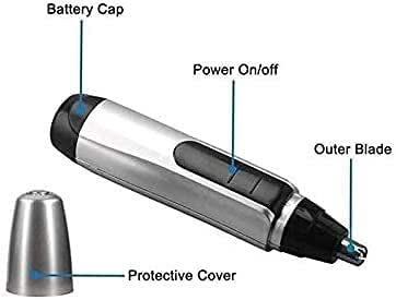 QINERSAW Portable Nose Ear Trimmer, Painless Hair Remover Shaver for Face, Electric Razor for Women and Men, Battery-Operated (Silver)