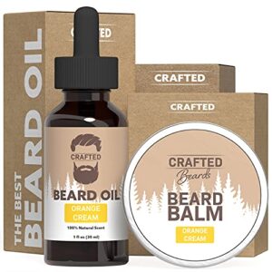 deluxe beard oil and beard balm – for a softer, smoother, moisturized beard – made with all-natural and organic ingredients – leave in conditioner – beard care kit for men (orange cream)