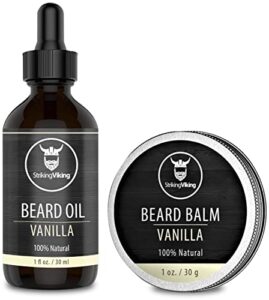 striking viking beard oil and balm – leave in beard conditioner – tames, styles, softens, and moisturizes beards and mustache – made with all natural and organic argan and jojobo oils, vanilla