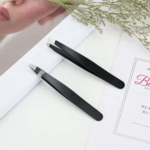 Beauté Sans Temps Beauté Sans Temp Professional Slant Tip Eyebrow Tweezers – Precision Stainless Steel Splinter Removal - Excellent Grip for Plucking Ingrown Facial Hair for Women Men Black