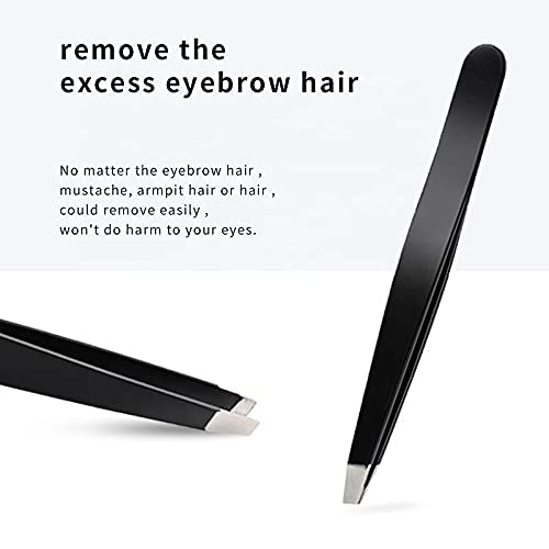 Beauté Sans Temps Beauté Sans Temp Professional Slant Tip Eyebrow Tweezers – Precision Stainless Steel Splinter Removal - Excellent Grip for Plucking Ingrown Facial Hair for Women Men Black