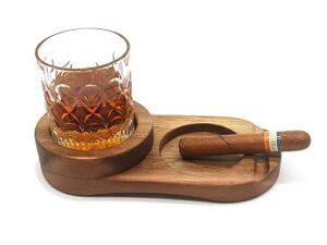 valentine’s day gifts for him, rustic wooden cigar ashtray, whiskey glass tray with cigar holder, slot to hold cigar, gifts for men dad, christmas stocking stuffers, birthday gift ideas for him