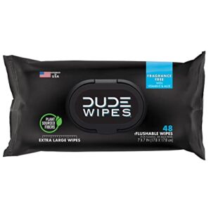 dude wipes flushable wipes – 1 pack, 48 wipes – unscented wet wipes with vitamin-e & aloe for at-home use – septic and sewer safe