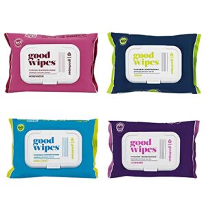 goodwipes flushable & plant-based wipes with botanicals | dispenser for at-home use | variety pack with aloe septic and sewer safe | 240 count (4 packs) – biggest adult wipes