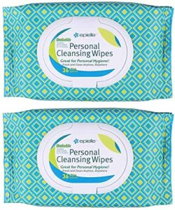 epielle personal cleansing wipes with natural ingredients – flushable wet wipe tissues towelettes travel size, daily use, gentle – 36ct (sheets) per pack, total 2 packs toilet paper replacement beauty stocking stuffers gift