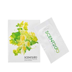 scent2go toilette fragrance dissolvable powder – discreet travel size packet – 20 pack – leak proof – natural odor eliminator – lemon + mint scent