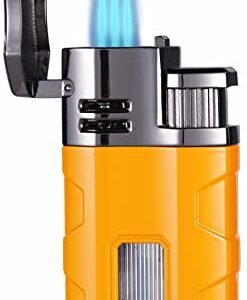 Castelar Torch Lighter Triple Jet Flame Refillable Butane Lighter with Punch Rest Holder - Butane Not Included (Yellow)