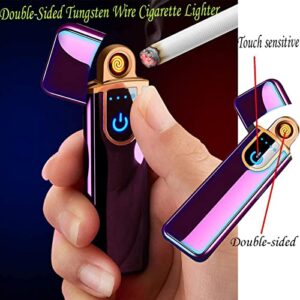 Electronic Lighter, Rainbow Ice Design USB Rechargeable Lighter Touch Ignition Cycle Charging Lighter,Windproof Plasma Lighter for Men, LED Battery Indicator Flameless Lighter Boyfriends Father Gifts