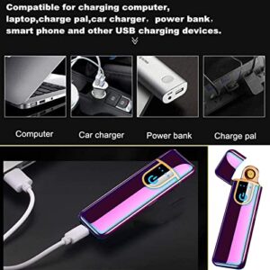 Electronic Lighter, Rainbow Ice Design USB Rechargeable Lighter Touch Ignition Cycle Charging Lighter,Windproof Plasma Lighter for Men, LED Battery Indicator Flameless Lighter Boyfriends Father Gifts