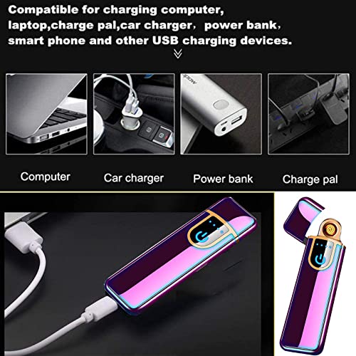 Electronic Lighter, Rainbow Ice Design USB Rechargeable Lighter Touch Ignition Cycle Charging Lighter,Windproof Plasma Lighter for Men, LED Battery Indicator Flameless Lighter Boyfriends Father Gifts