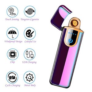 Electronic Lighter, Rainbow Ice Design USB Rechargeable Lighter Touch Ignition Cycle Charging Lighter,Windproof Plasma Lighter for Men, LED Battery Indicator Flameless Lighter Boyfriends Father Gifts