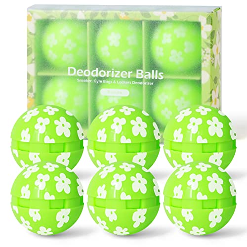 Sneaker Deodorizer Balls, Fresh Jasmine Shoe Deodorizer Balls, Odor Deodorizer Balls for Shoes, Gym Bags, Drawers and Locker, Easy Twist Lock/Open Mechanism, 6 Pack