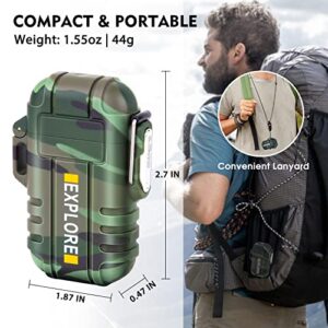 LcFun Waterproof Lighter Outdoor Windproof Lighter Dual Arc Lighter Electric Lighters USB Rechargeable-Flameless-Plasma Cool Lighters for Camping,Hiking,Adventure,Survival Tactical Gear