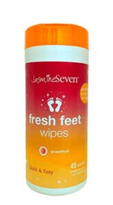 fresh feet wipes -for kids and adults – antibacterial refreshing grapefruit wet wipes resealable canister – 45 foot, hand, body wipes | by jasmine seven