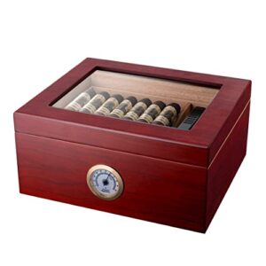 mantello glass top cigar humidors – humidor cigar box with humidifier, spanish cedar tray, divider, and hygrometer – gifts for men, holds 25 to 50 cigars