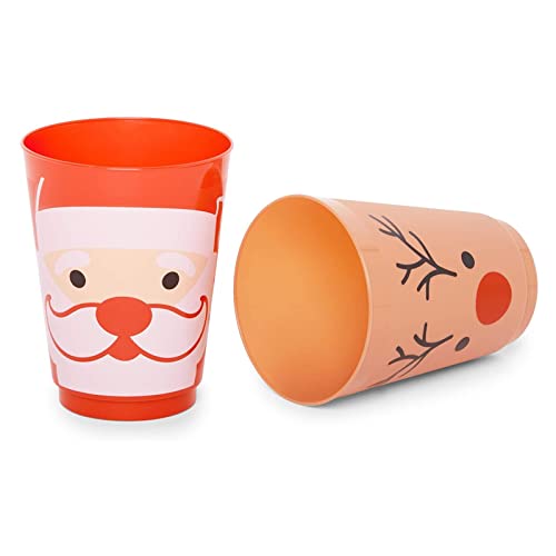 24 Pack Plastic Christmas Cups for Kids, 16oz Reusable Tumblers for Holiday Party Supplies (4 Designs)