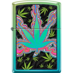 Zippo Lighter-Leaf Psychedelic Smoke Colorful Design High Polish Teal Windproof Lighter #Z5515