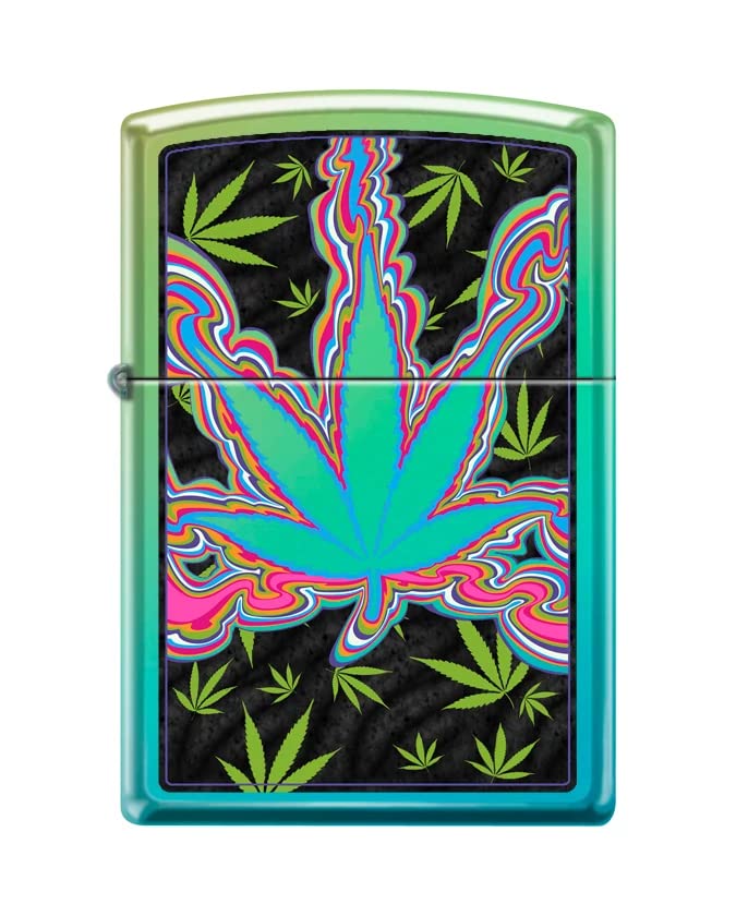 Zippo Lighter-Leaf Psychedelic Smoke Colorful Design High Polish Teal Windproof Lighter #Z5515