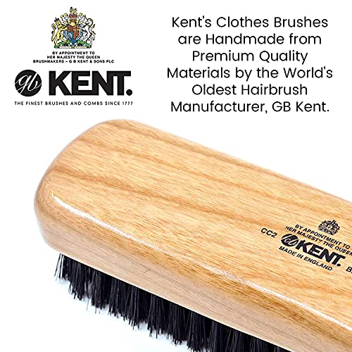 Kent CC2 Finest 100% Handcrafted Black Boar Bristle Cherrywood Clothes Brush and Travel Size Lint Remover for Cashmere, Wool, and Silk - Sweater Fuzz Remover, Suede Brush, and Lint Brush for Pet Hair