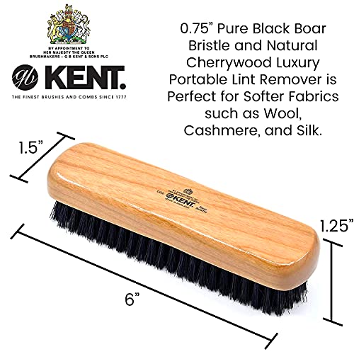 Kent CC2 Finest 100% Handcrafted Black Boar Bristle Cherrywood Clothes Brush and Travel Size Lint Remover for Cashmere, Wool, and Silk - Sweater Fuzz Remover, Suede Brush, and Lint Brush for Pet Hair