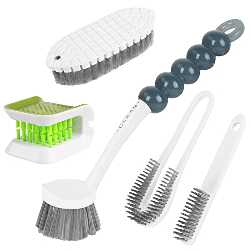 5Pcs Kitchen Household Cleaning Brush, Multipurpose Cleaning Brush Set,Including Knife Fork Cleaner|Grips Dish Brush|Cook Pot Brush|Shoe Brush|Corners|Scrub Brush Bathroom Brush|Bottle Cleaning Brush