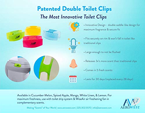 AeroWest Double Toilet Bowl Clip Air Freshener Variety Pack of 3 (Cucumber Melon, Spiced Apple, White Linen)