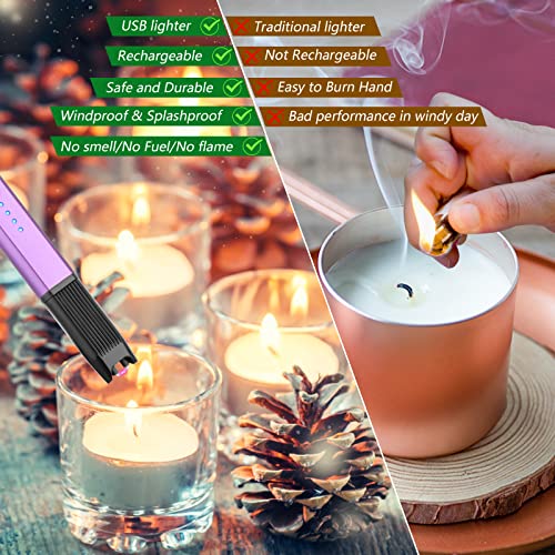 MEIRUBY Lighter Candle Lighter Rechargeable Electric Lighter USB Lighter Arc Lighters for Candle Camping BBQ Purple