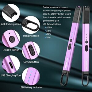 MEIRUBY Lighter Candle Lighter Rechargeable Electric Lighter USB Lighter Arc Lighters for Candle Camping BBQ Purple