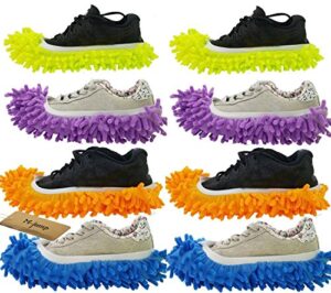 m-jump 8 pcs 4 pairs duster mop slippers cover, multi function chenille fibre washable dust mop floor cleaning shoes for bathroom, office, kitchen, house polishing