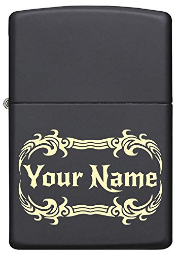 Custom Zippo Lighter Personalized Laser Engraved 'YOUR NAME' Tribal Tattoo Border Lighter Gift for Man or Woman