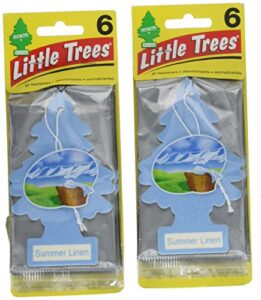 little trees cardboard hanging car, home & office air freshener, summer linen (pack of 12)