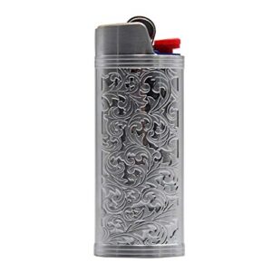 lucklybestseller metal lighter case cover holder vintage floral stamped for bic full size lighter j6