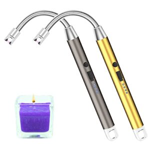 candle lighter，electric lighter usb rechargeable arc plasma lighter with led battery display safety switch power indicator,longer flexible neck for camping candle cooking bbqs fireworks