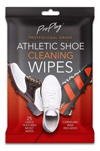 proplay athletic shoe cleaning wipes | carnauba wax included | repels water from shoes | powerful cleaner that removes dirt, grass, and sand | convenient, resealable pack – unscented 1 pack