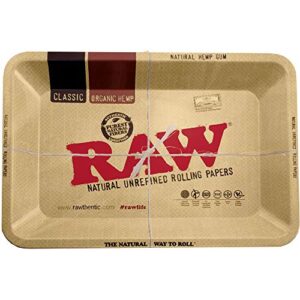 RAW Rolling Tray Combo Includes RAW Tray, RAW 1 1/4 Rolling Papers, RAW Tips, RAW 79mm Rolling Machine and American Rolling Club Tube (Mini)