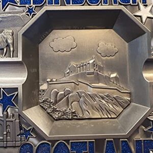Edinburgh Scotland Metal Ashtray - Castle / Scottish Piper / Highland Cattle / Words in Blue Letters / Souvenir