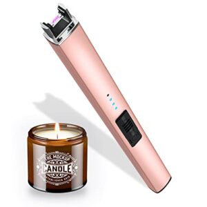 bswalf lighter candle lighter, electric lighter usb rechargeable lighters have triple safety and led battery display, windproof flameless plasma arc lighter for candle camping grill (rose gold)