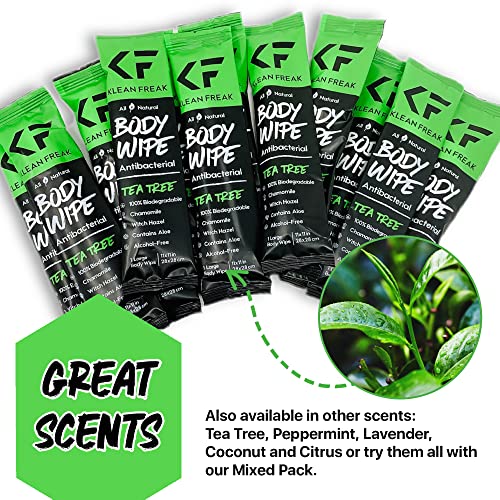 KLEAN FREAK Body 12-Count Wipes - Original Disposable Wipes, Individually Wrapped for the Gym, Workout, Hiking, Travel, and Sport (Tea-Tree)