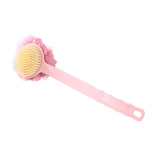 INGVY Dry Brushing Body Brush Kitchen Dish Cleaning Brushes Long Handle Rubbing Back Bath Brush Flower Ball for Adult Soft Hair Dual Purpose Washing Dishes (Color : Pink)