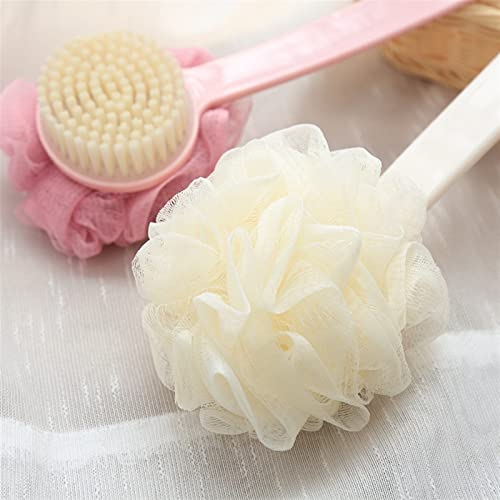 INGVY Dry Brushing Body Brush Kitchen Dish Cleaning Brushes Long Handle Rubbing Back Bath Brush Flower Ball for Adult Soft Hair Dual Purpose Washing Dishes (Color : Pink)