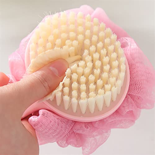 INGVY Dry Brushing Body Brush Kitchen Dish Cleaning Brushes Long Handle Rubbing Back Bath Brush Flower Ball for Adult Soft Hair Dual Purpose Washing Dishes (Color : Pink)