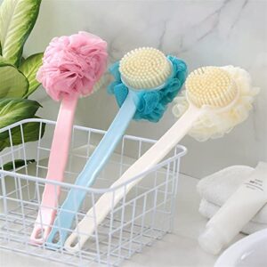 INGVY Dry Brushing Body Brush Kitchen Dish Cleaning Brushes Long Handle Rubbing Back Bath Brush Flower Ball for Adult Soft Hair Dual Purpose Washing Dishes (Color : Pink)