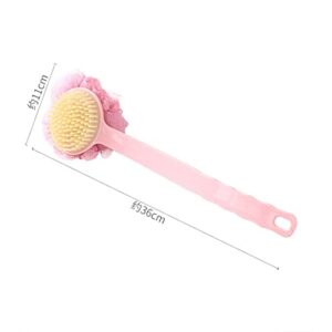 INGVY Dry Brushing Body Brush Kitchen Dish Cleaning Brushes Long Handle Rubbing Back Bath Brush Flower Ball for Adult Soft Hair Dual Purpose Washing Dishes (Color : Pink)